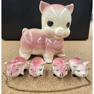 Set Of 5 Pig Family  Mama Pig & 4 Piglets Vintage